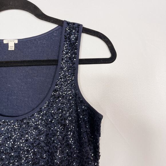 J Crew Womens XXS Navy Blue Sequin Scoop Neck Tank Top Cotton Blouse 2XS - Picture 3 of 9